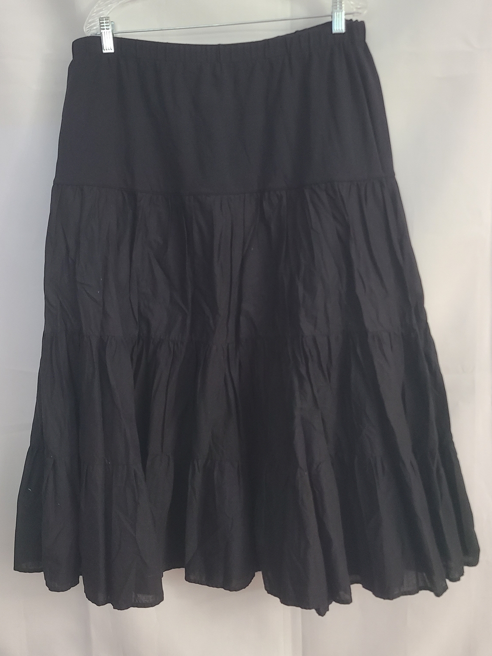 Peruvian Connection Sz XL Black Tiered Neutral Full Flowy Boho Casual Midi Skirt